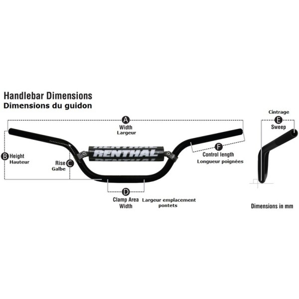 Guidon RENTHAL MX/Enduro 7/8\" 971 RC