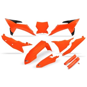 Kit plastiques complet avec protections de fourche UFO - orange fluo