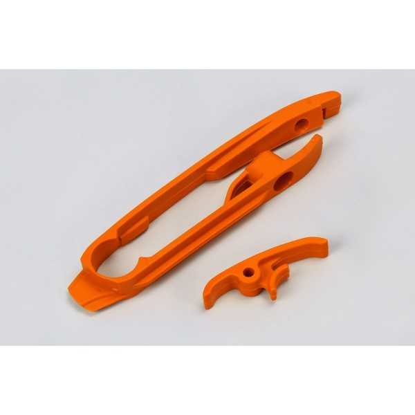 Kit patin de bras oscillant + patin de chaîne inférieur UFO orange KTM