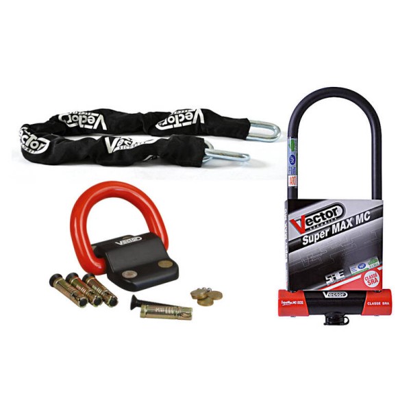 Kit antivol VECTOR - chaîne 1,30m + antivol U Super MAX MC XXXL + Fixation Compac Blok
