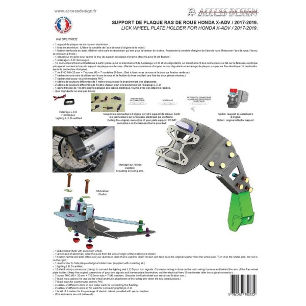 Support de plaque ACCESS DESIGN ''ras de roue'' noir Honda X-ADV