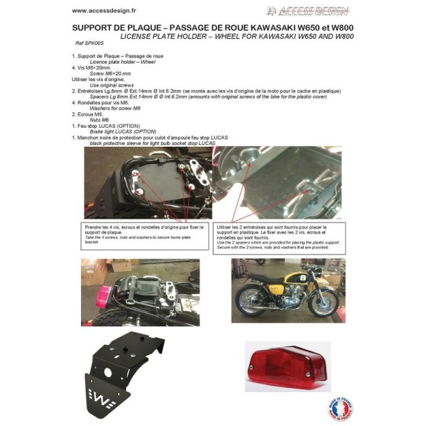 Support de plaque ACCESS DESIGN passage de roue noir Kawasaki W800