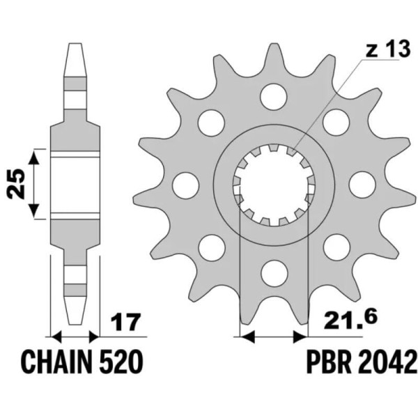 Kit chaîne EK/PBR 520MVXZ2 17/39 - couronne standard