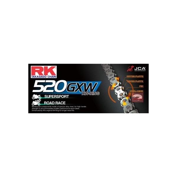 CHAINE RK 520GXW  38 MAILLONS avec Rivet Creux. 