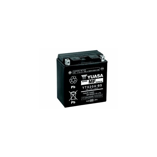 Batterie YUASA YTX20A-BS livrée avec les flacons d'acide 