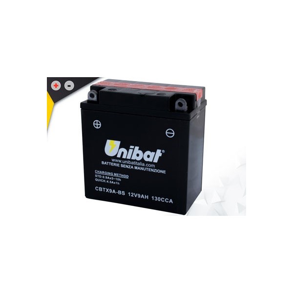Batterie UNibat CBTX9A-BS - Livrée avec flacons d'acide séparé. 