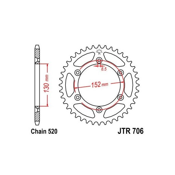 Couronne acier 48 dents JT Sprockets type 706 chaîne 520 Aprilia SXV550