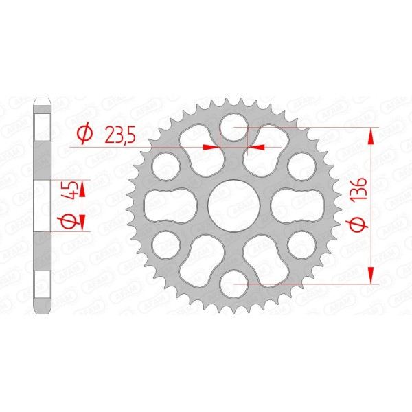 Couronne AFAM 45 dents type 12325 pas 428 acier YAMAHA XG 250 Tricker