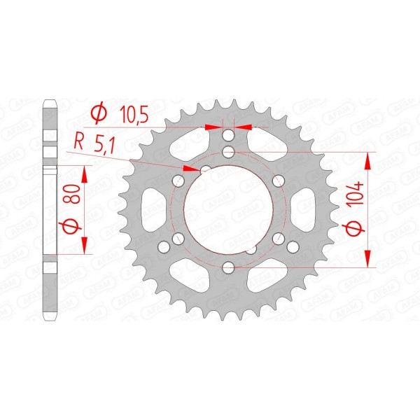 Couronne AFAM 42 dents type 98300 pas 520 acier POLARIS 250 Trail Blazer