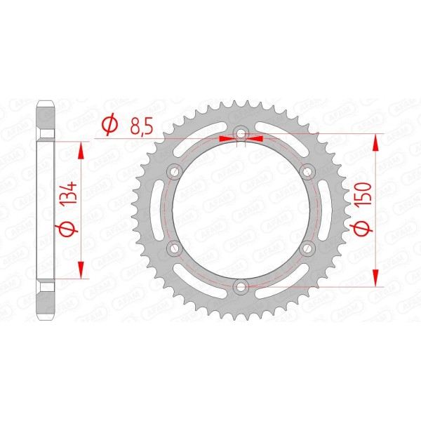 Couronne AFAM 52 dents type 16207 pas 428 acier KAWASAKI KDX 125