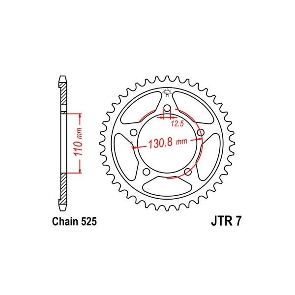 Couronne acier 44 dents JT Sprockets type 7 chaîne 525 BMW S1000RR 