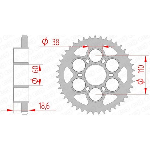 Couronne AFAM 39 dents type 50801 pas 525 acier DUCATI 1098