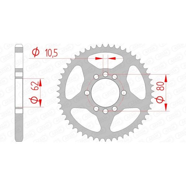 Couronne AFAM 49 dents type 12204 pas 428 acier YAMAHA DT 80 LC