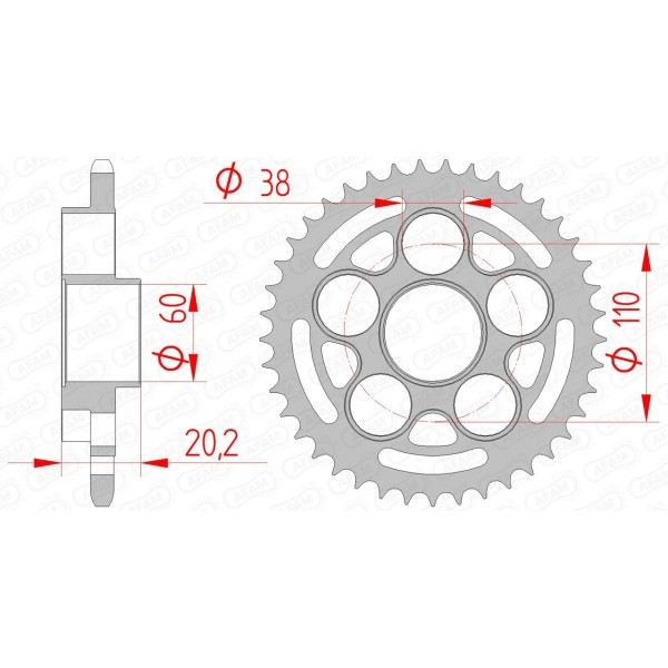 Couronne AFAM 41 dents type 50614 pas 520 acier DUCATI 800 S2R Monster