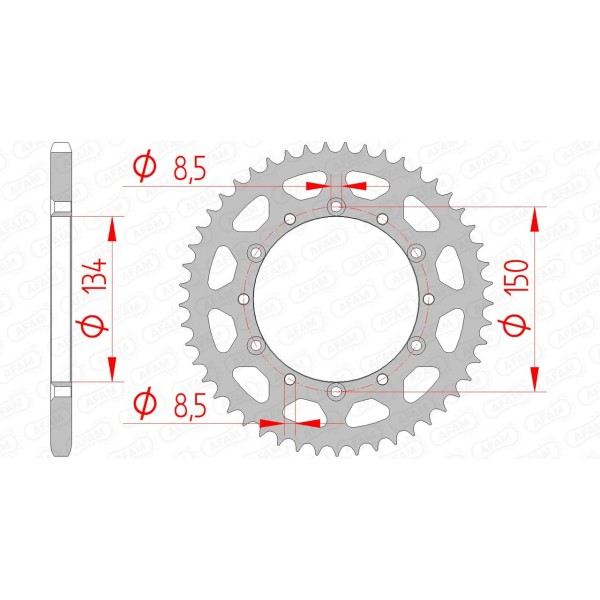 Couronne AFAM 47 dents type 16204 pas 520 acier KAWASAKI KX 125