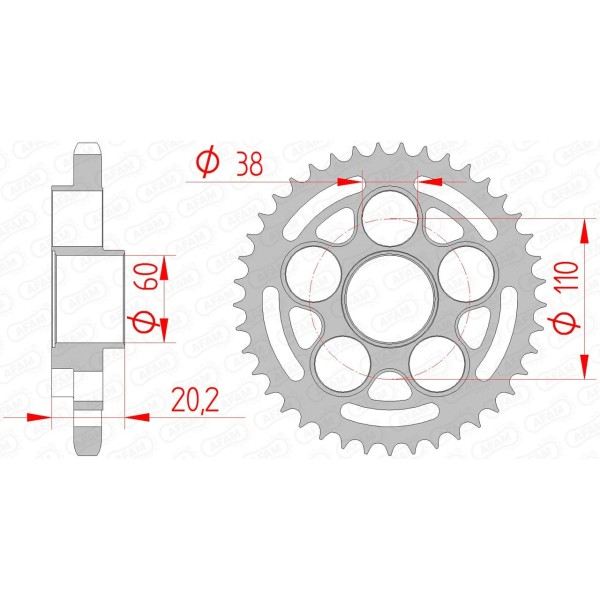 Couronne AFAM 43 dents type 50800 pas 525 acier DUCATI 796 Hypermotard