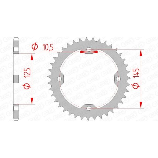 Couronne AFAM 38 dents type 12407 pas 520 acier BAROSSA 250 Puma Inverse