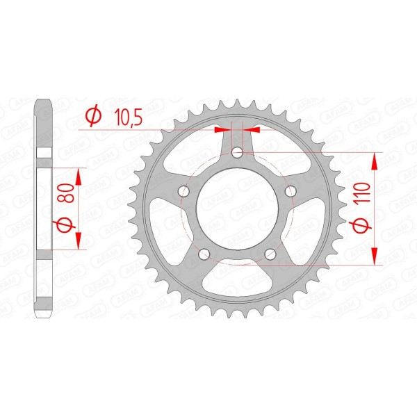 Couronne AFAM 44 dents type 10504 pas 525 acier HONDA CB 450 DX