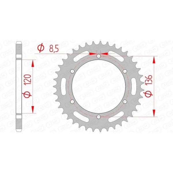 Couronne AFAM 45 dents type 12304 pas 520 acier YAMAHA TDR 250