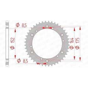 Couronne AFAM 44 dents type 12500 pas 520 acier YAMAHA IT 175