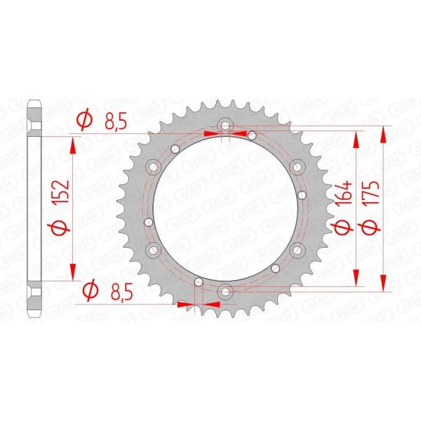 Couronne AFAM 44 dents type 12500 pas 520 acier YAMAHA IT 175