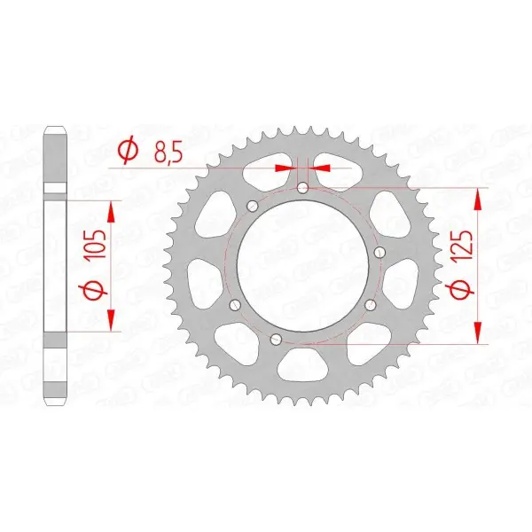 Couronne AFAM 62 dents type 47200 pas 428 acier DERBI 125 Cross City