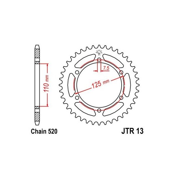 Couronne acier 39 dents JT Sprockets type 13 chaîne 520 125 FRECCIA C10