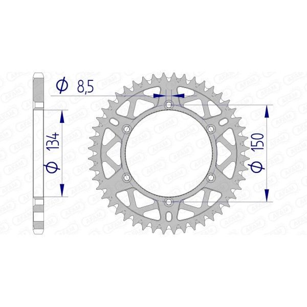 Couronne AFAM 50 dents type 17206 pas 520 alu KAWASAKI KX 125