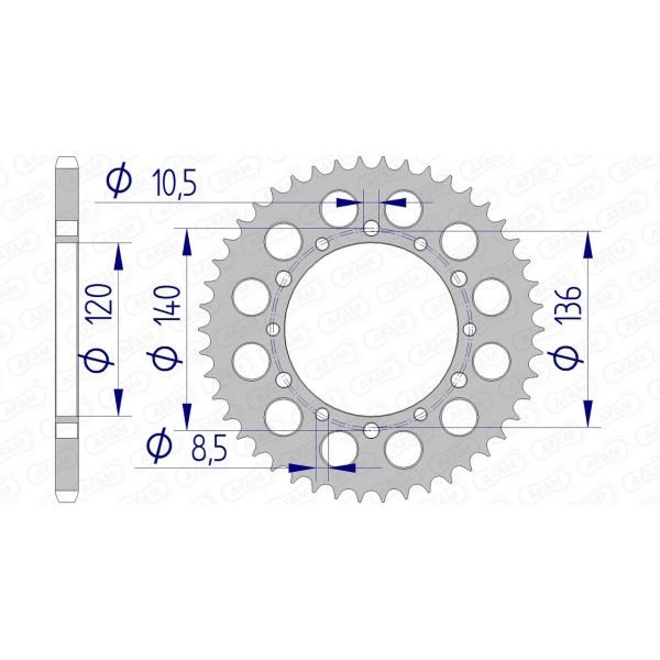 Couronne AFAM 44 dents type 17404 pas 520 alu KAWASAKI EN 500