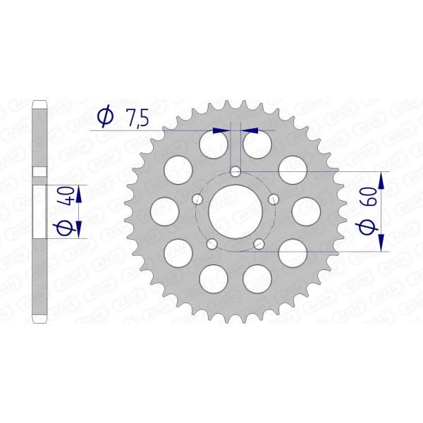 Couronne AFAM 40 dents type 72105 pas 415 alu KTM SX 50 LC Pro Senior