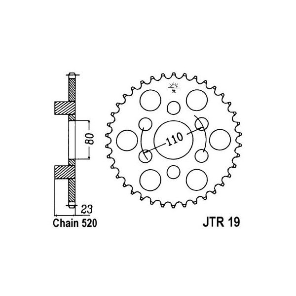 Couronne acier 36 dents JT Sprockets type 19 chaîne 520 AFI 125 REPLICA 1988-92