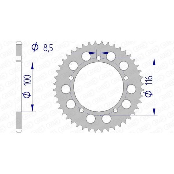 Couronne AFAM 44 dents type 17100N pas 420 alu KAWASAKI KX 60