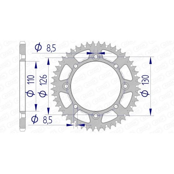 Couronne AFAM 47 dents type 17107 pas 420 alu KAWASAKI KX 65