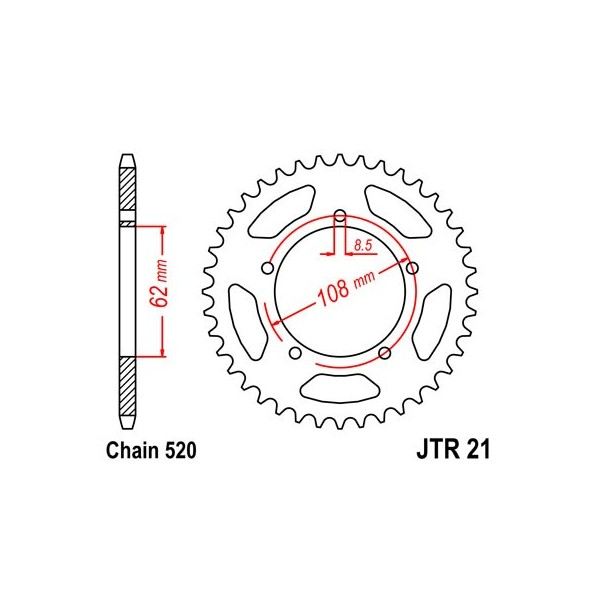 Couronne acier 40 dents JT Sprockets type 21 chaîne 520 125 PEGASO '89-99