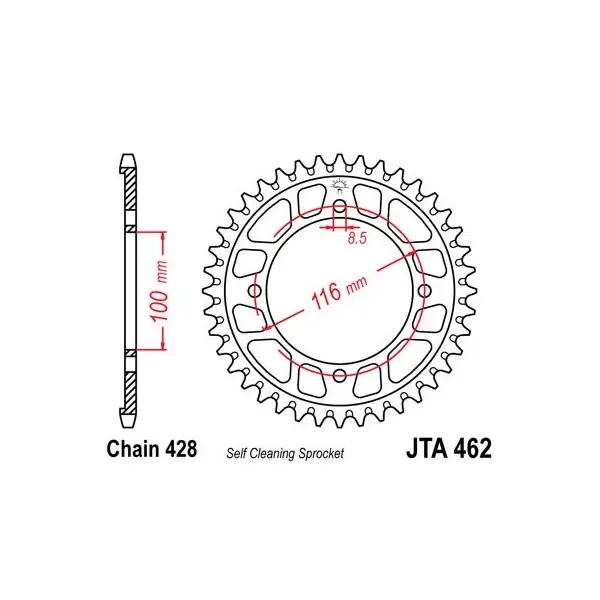 Couronne JT SPROCKETS aluminium Ultra-Light anti-boue 462 - 428