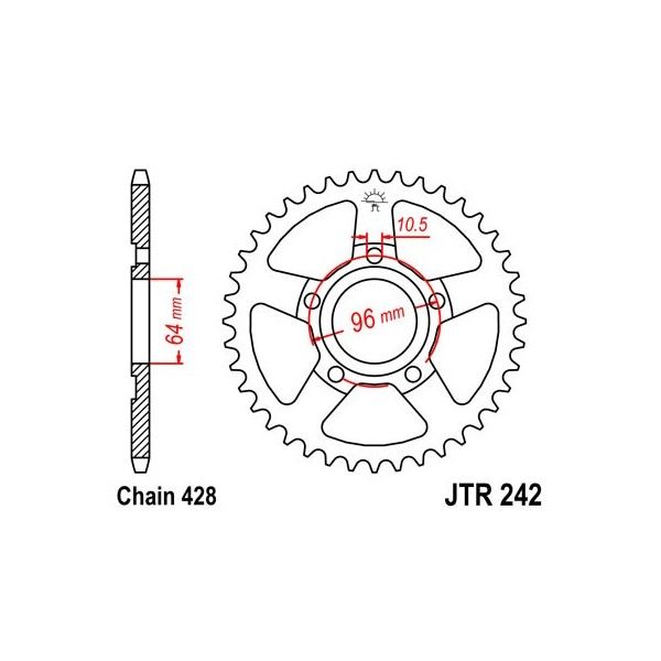 Couronne acier 53 dents JT Sprockets type 242 chaîne 428 XL125 R PROLINK '82-97