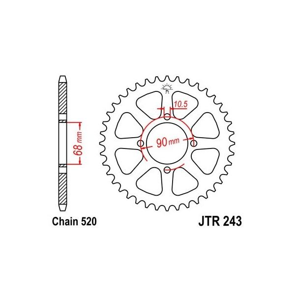 Couronne acier 42 dents JT Sprockets type 243 chaîne 520 MTX200 '83-86