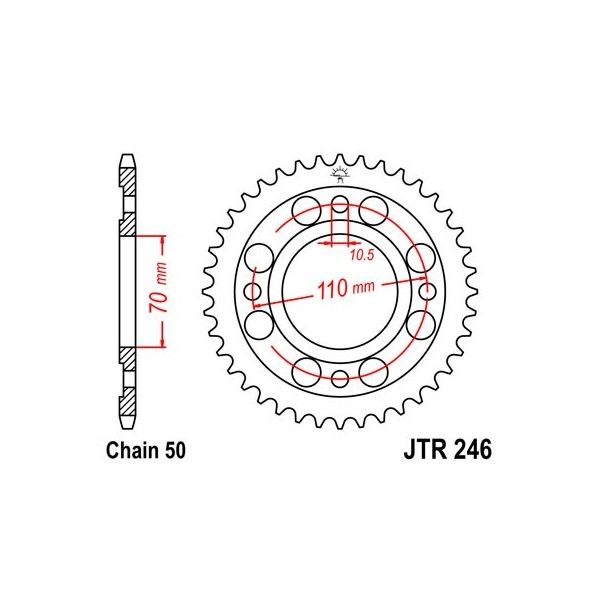 Couronne acier 41 dents JT Sprockets type 246 chaîne 530 CB250N/NA/T 1978-82