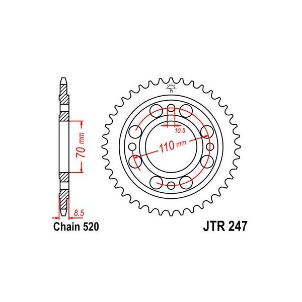 Couronne acier 41 dents JT Sprockets type 247 chaîne 520 CB250NDX 1978-82 ET CM250TB CUSTOM 1982-84