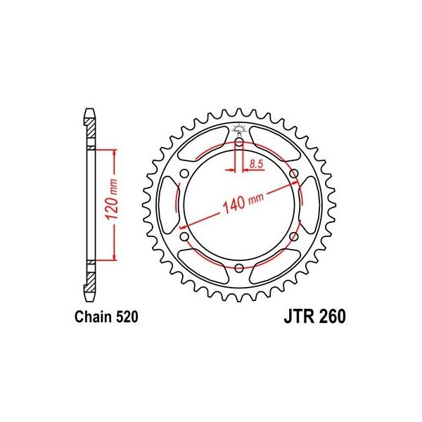 Couronne acier 38 dents JT Sprockets type 260 chaîne 520 XL250R 1984-86