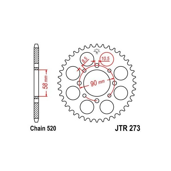 Couronne acier 39 dents JT Sprockets type 273 chaîne 520 CA125 1995-00