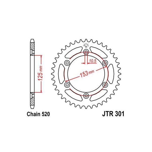 Couronne acier 40 dents JT Sprockets type 301 chaîne 520 Honda CRF250L 