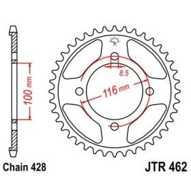 Couronne acier 50 dents JT Sprockets type 462 chaîne 428 KAWASAKI KX80 85 89-08