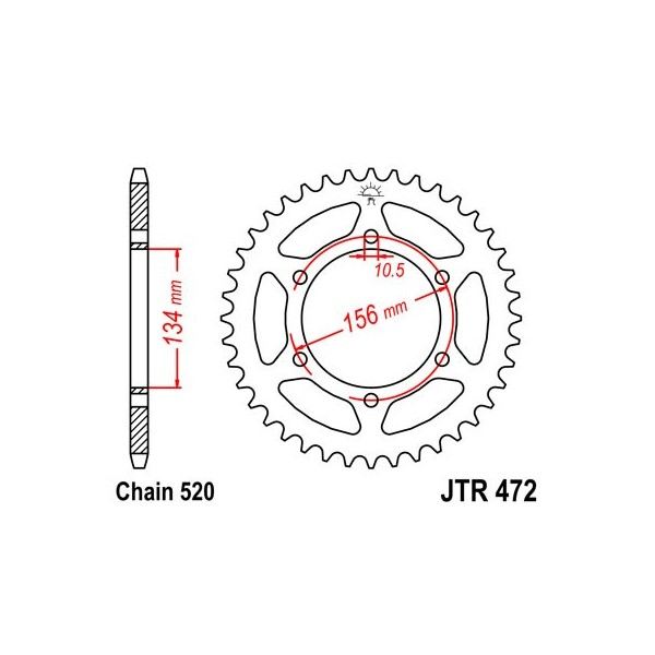 Couronne acier 40 dents JT Sprockets type 472 chaîne 520 KR250 1989