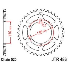 Couronne acier 42 dents JT Sprockets type 486 chaîne 520 GPZ500S 1987-93 ET ER-5 1997-05