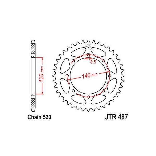 Couronne acier 43 dents JT Sprockets type 487 chaîne 520 KLX650R 1999-01 ET KLR650 A4-A18 1990-04