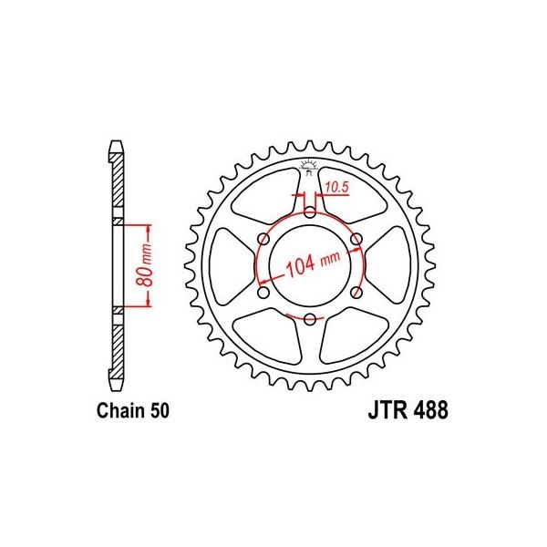 Couronne acier 41 dents JT Sprockets type 488 chaîne 530 ZXR750R 1993-94 ET ZX-9R 1998-01