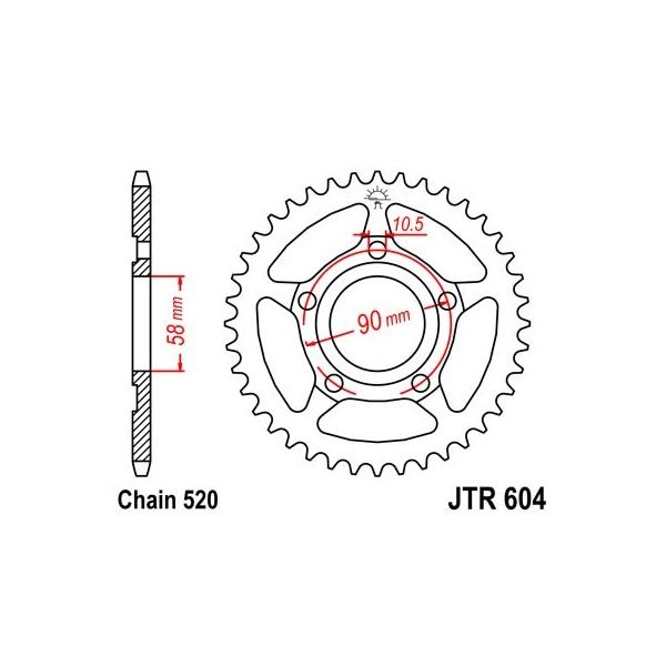 Couronne acier 38 dents JT Sprockets type 604 chaîne 520 NSR125R 1999-03