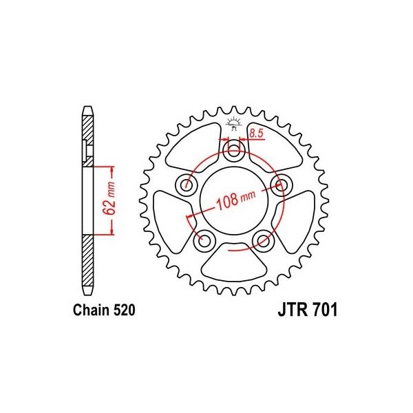 Couronne acier 40 dents JT Sprockets type 701 chaîne 520 RS125 2000-01