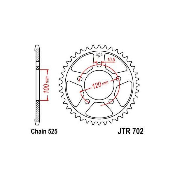 Couronne acier 42 dents JT Sprockets type 702 chaîne 525 RSV1000 MILLE 1999-03 ET RSV1000 MILLE TUONO 2003-04